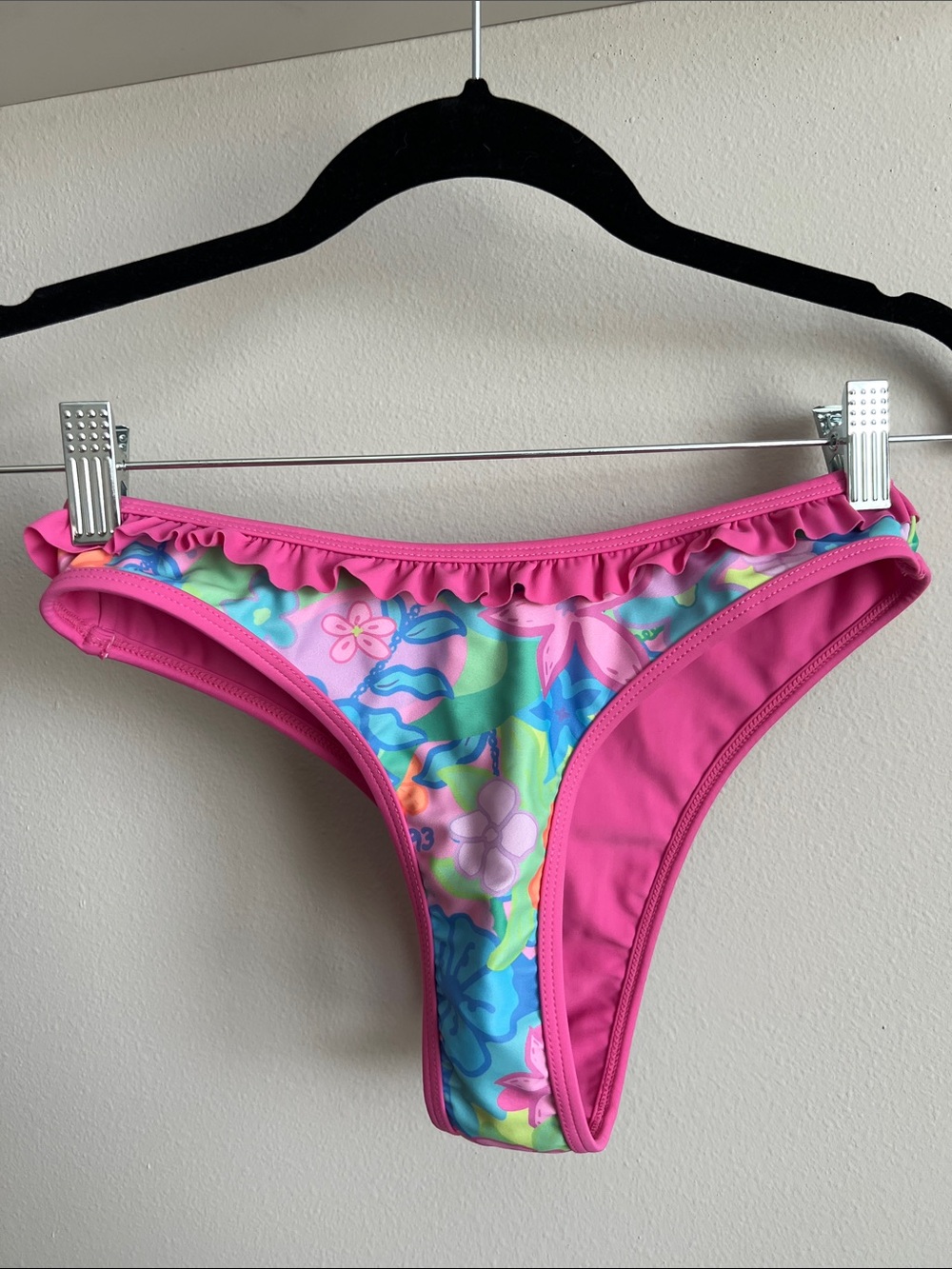 93 playstreet Pink Floral Ruffle Trim Bikini Bottom
